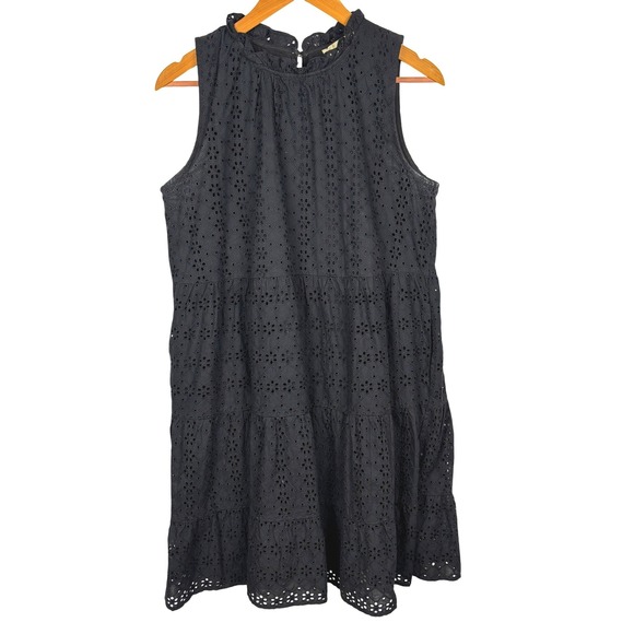 LOFT Dresses & Skirts - LOFT Womens Sleeveless Cotton Tiered Mini Dress Sz M Black Whimsigoth Feminine